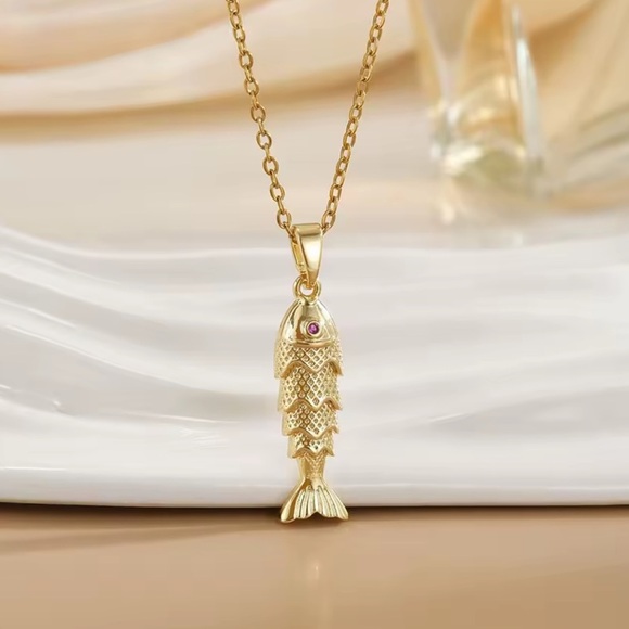 Gold Fish Pendant Necklace - Picture 8 of 10